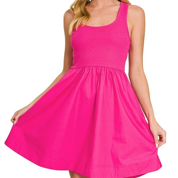 NWT Zenana Combined Knit & Woven Midi Dress - Picture 1 of 3